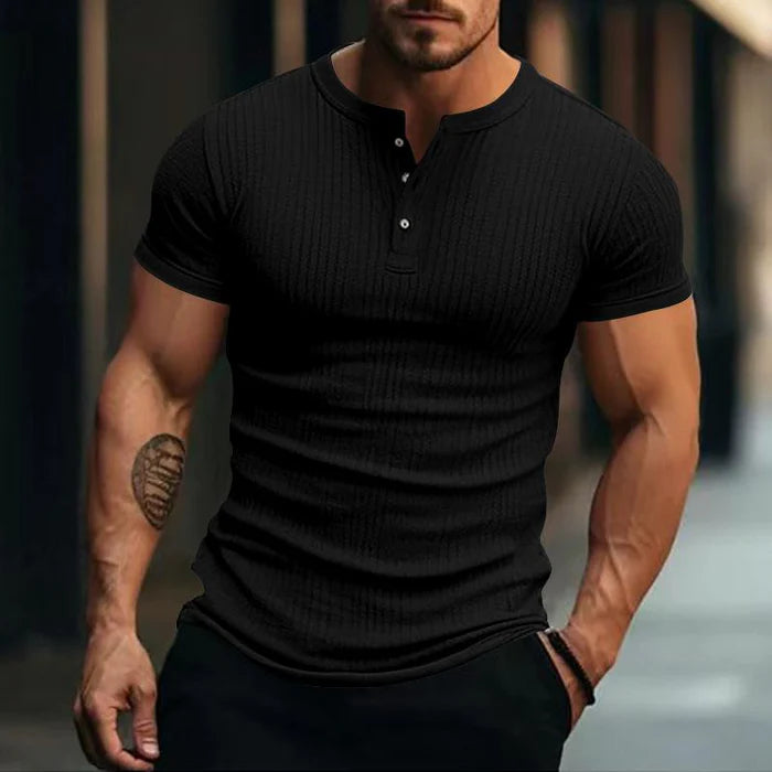 Men's Casual Stretch Knit Henley T-Shirt