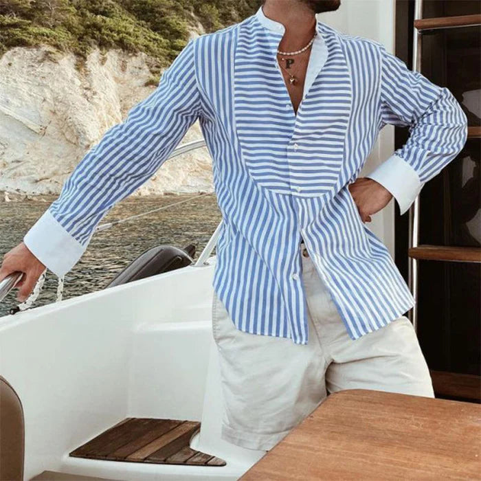 Men’s Striped Irregular Stitch Long Sleeve Shirt