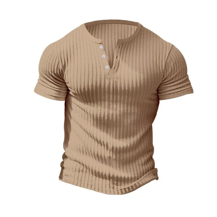 Men's Casual Stretch Knit Henley T-Shirt