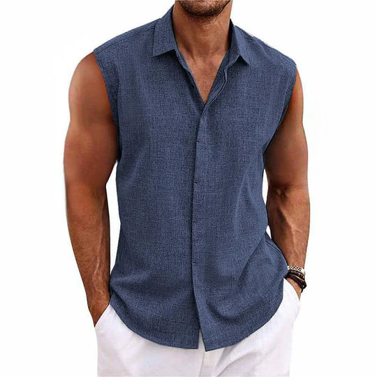 Men's Solid Color Lapel Sleeveless Shirt