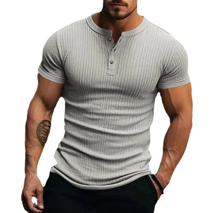 Men's Casual Stretch Knit Henley T-Shirt