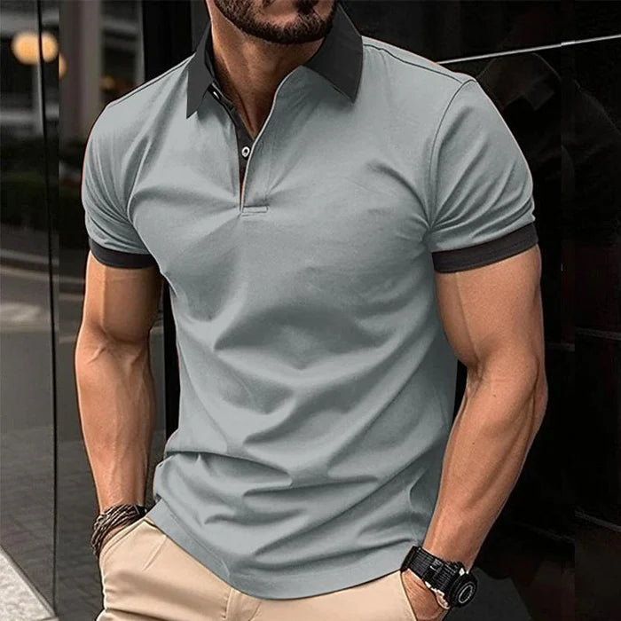 Men's Casual Color Block Short Sleeve Polo Shirt