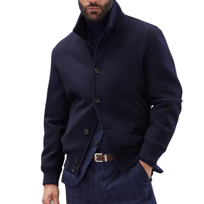 Men's Casual Stand Collar Wool Blend Bomber Jacket