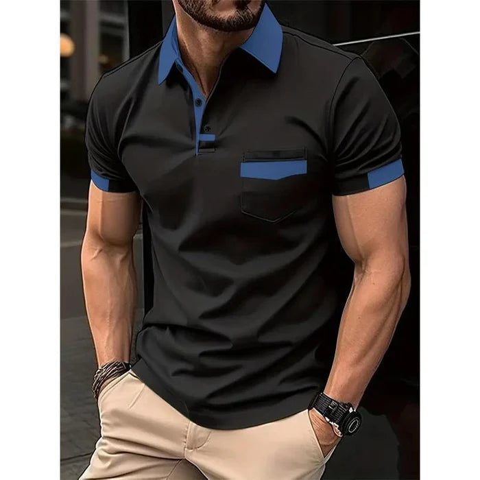 Men's Casual Color Block Pocket Polo Shirt