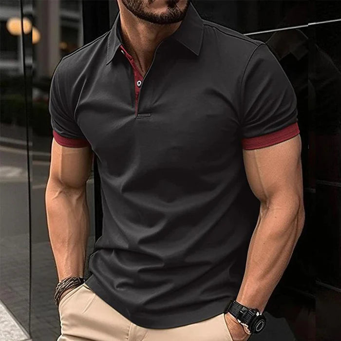 Men's Casual Color Block Short Sleeve Polo Shirt