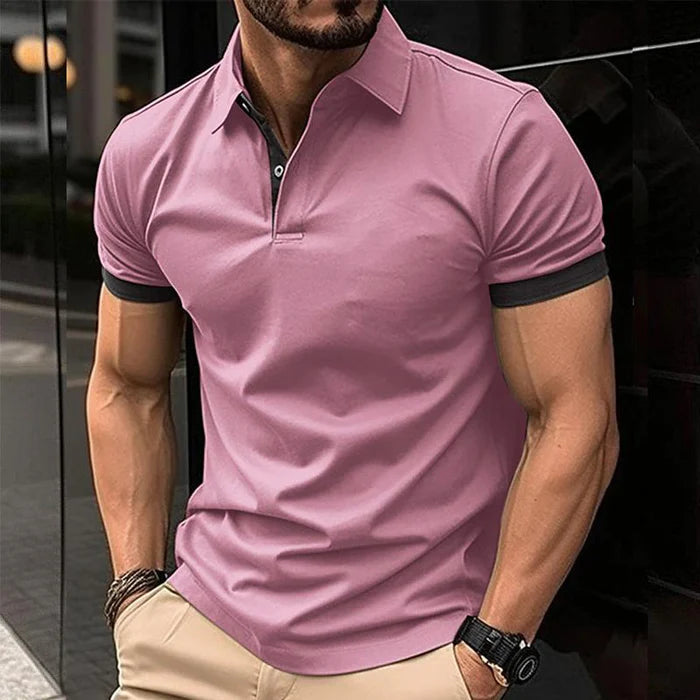 Men's Casual Color Block Short Sleeve Polo Shirt