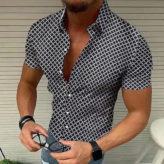 Men's Casual Printed Lapel Short Sleeve Shirt