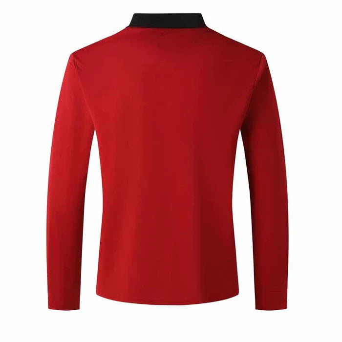 Men's Color Block Pocket Long Sleeve Polo Shirt