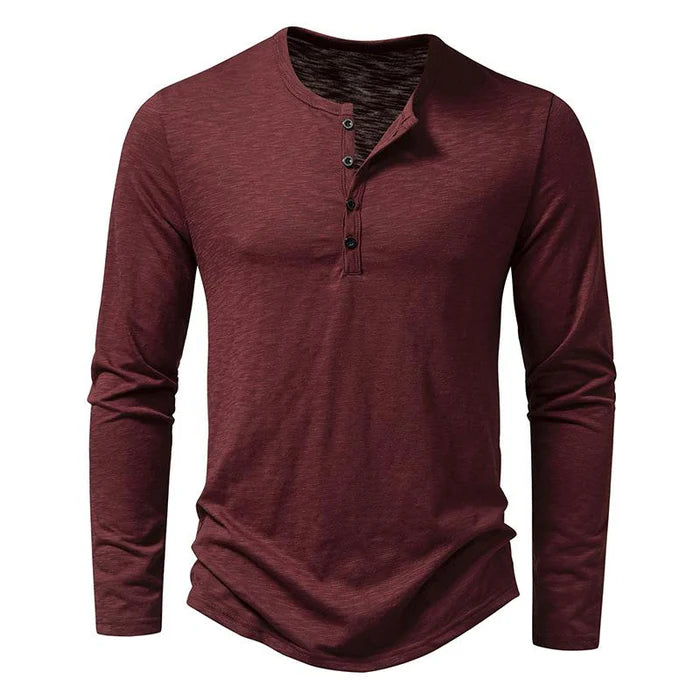 Men's Casual Henley Collar Solid Long Sleeve T-Shirt