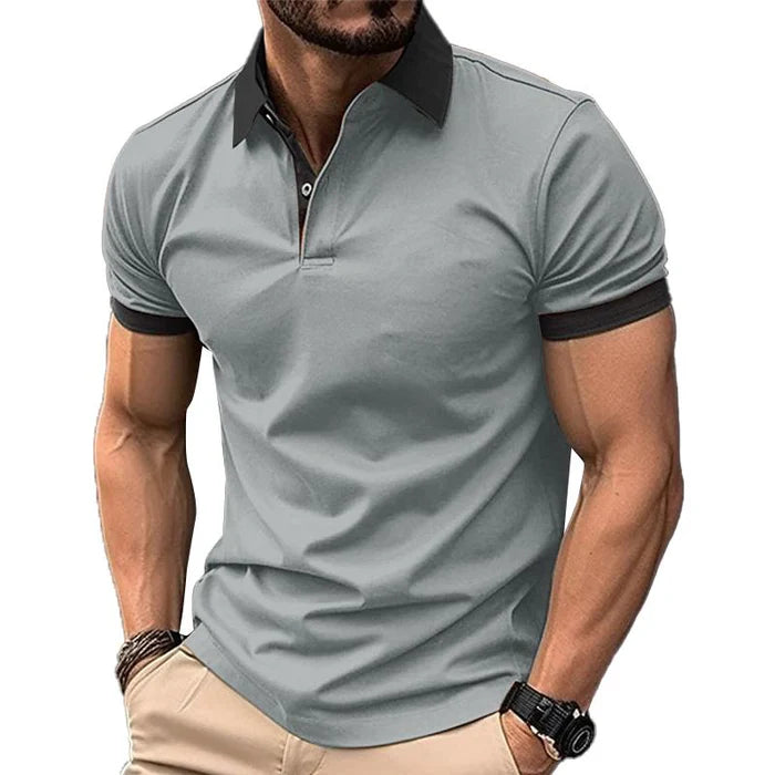 Men's Casual Color Block Short Sleeve Polo Shirt