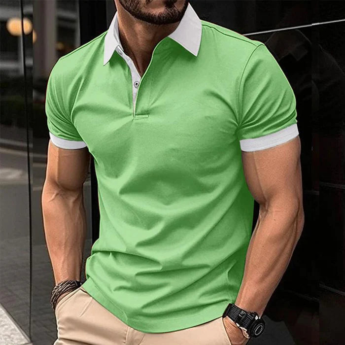 Men's Casual Color Block Short Sleeve Polo Shirt