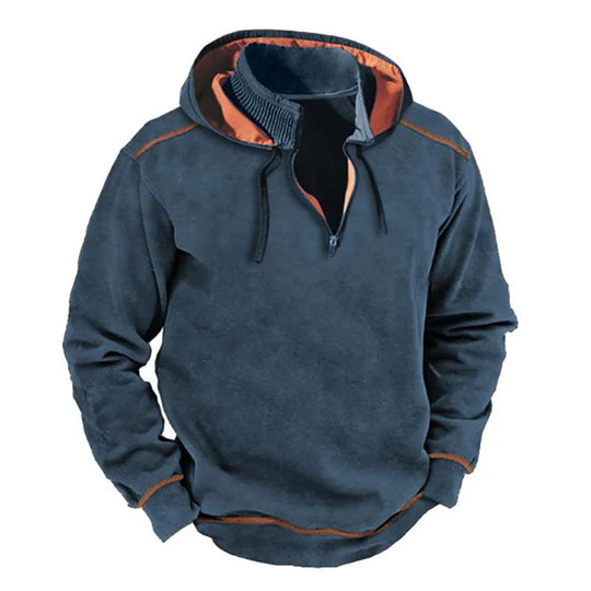 Men's Hooded Sweatshirt with Zipper & Stand Collar