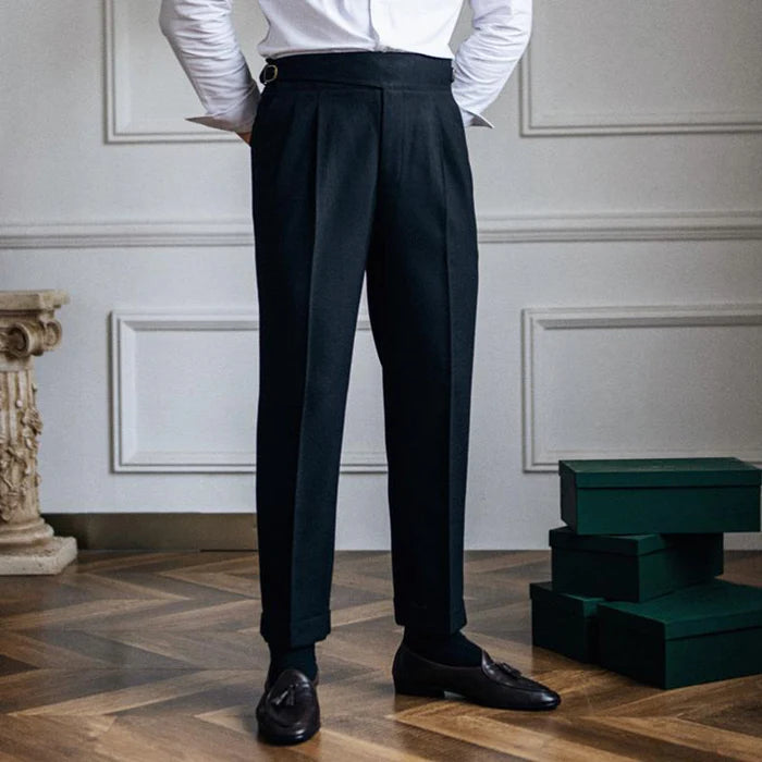 Men’s British Neapolitan High Waist Slim Straight Trousers