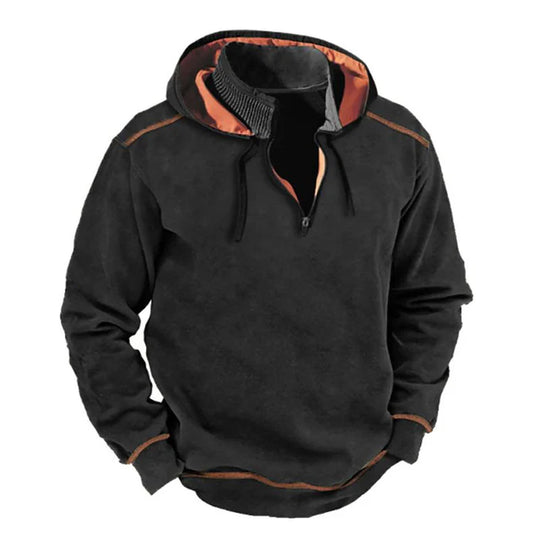 Men's Hooded Sweatshirt with Zipper & Stand Collar