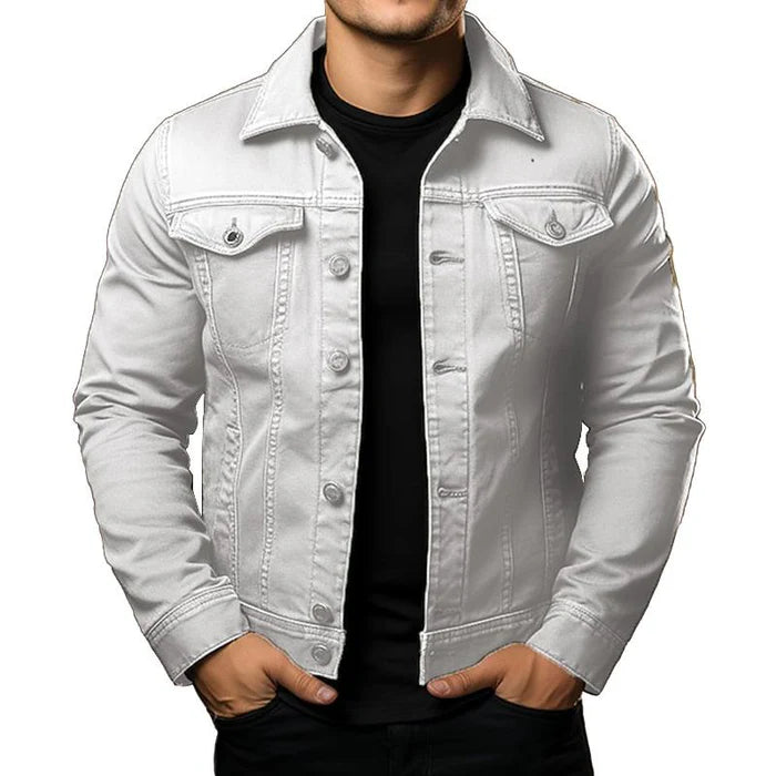 Men's Classic Solid Color Lapel Single-Breasted Cargo Denim Jacket