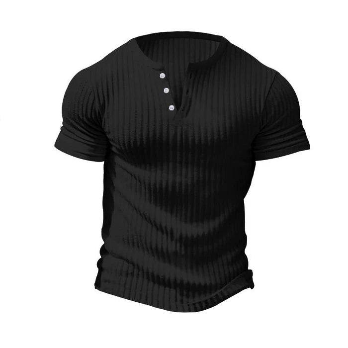 Men's Casual Stretch Knit Henley T-Shirt