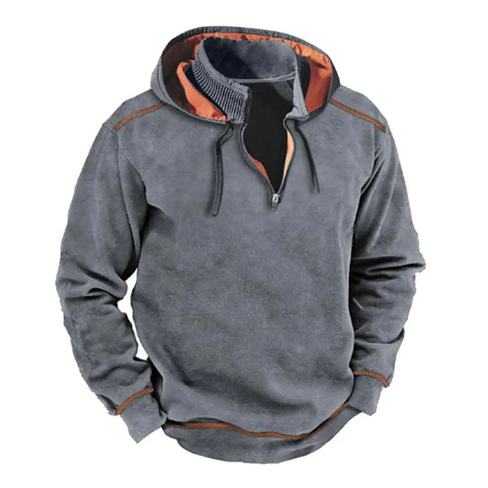 Men's Hooded Sweatshirt with Zipper & Stand Collar