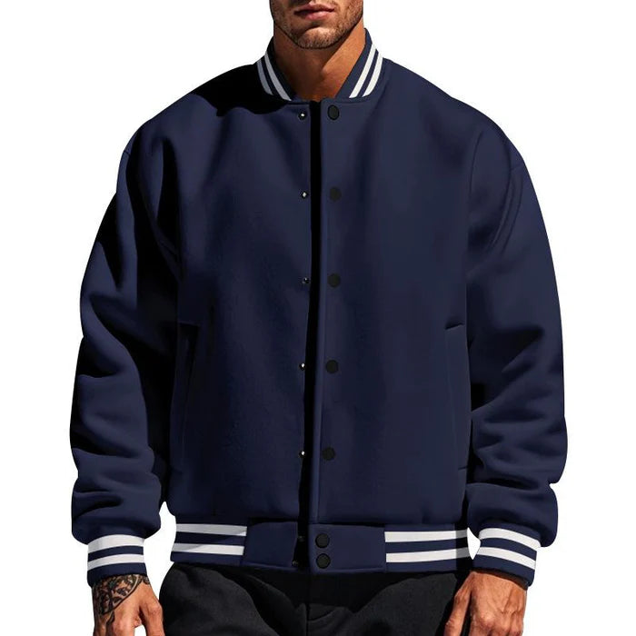 Men's Casual Stand Collar Fleece Sports Baseball Jacket