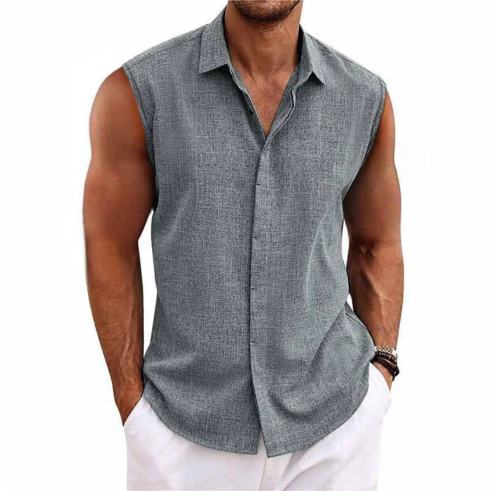 Men's Solid Color Lapel Sleeveless Shirt