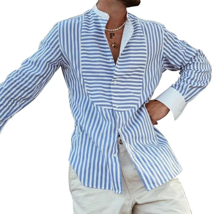 Men’s Striped Irregular Stitch Long Sleeve Shirt