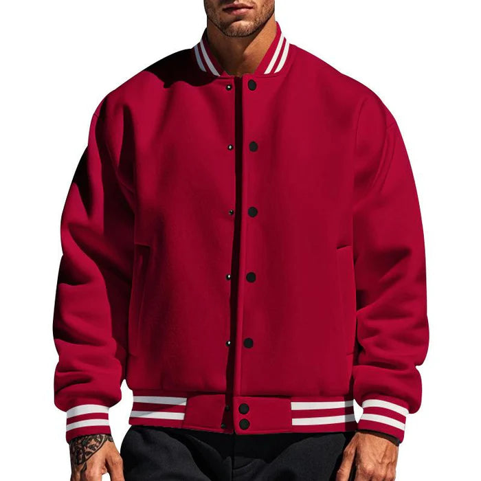 Men's Casual Stand Collar Fleece Sports Baseball Jacket