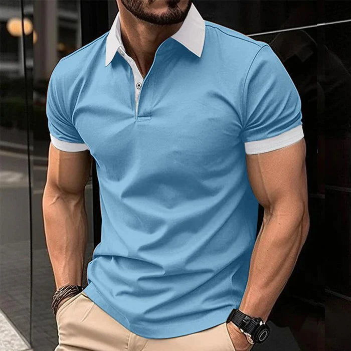 Men's Casual Color Block Short Sleeve Polo Shirt