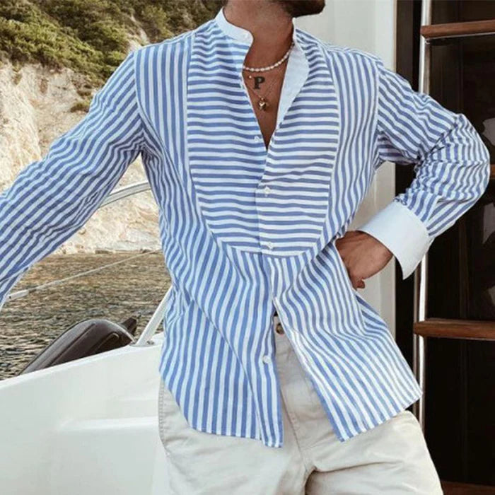 Men’s Striped Irregular Stitch Long Sleeve Shirt