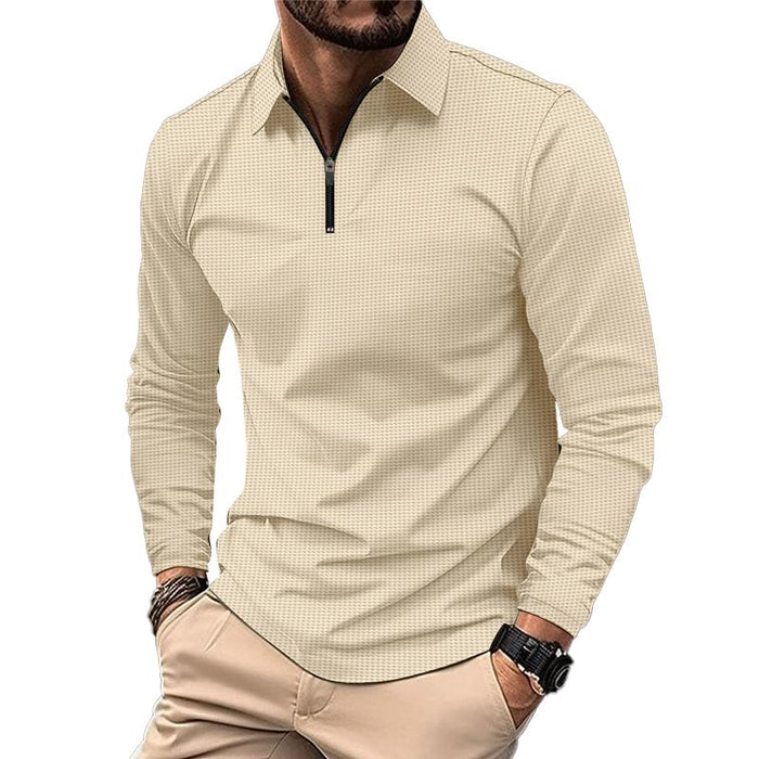 Men's Casual Waffle Zipper Polo Shirt