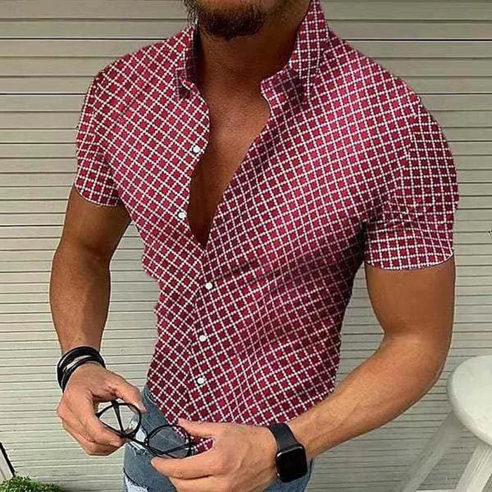 Men's Casual Printed Lapel Short Sleeve Shirt