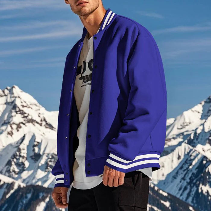 Men's Casual Stand Collar Fleece Sports Baseball Jacket