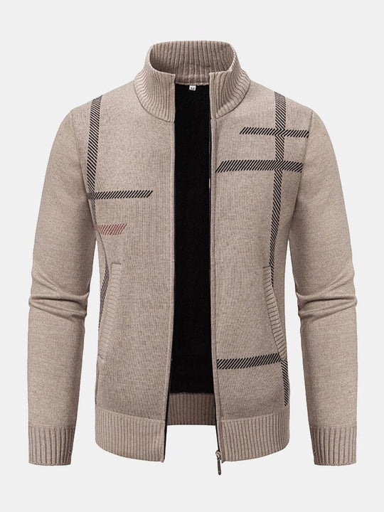 Patterned Knitted Cardigan with Zip for Men