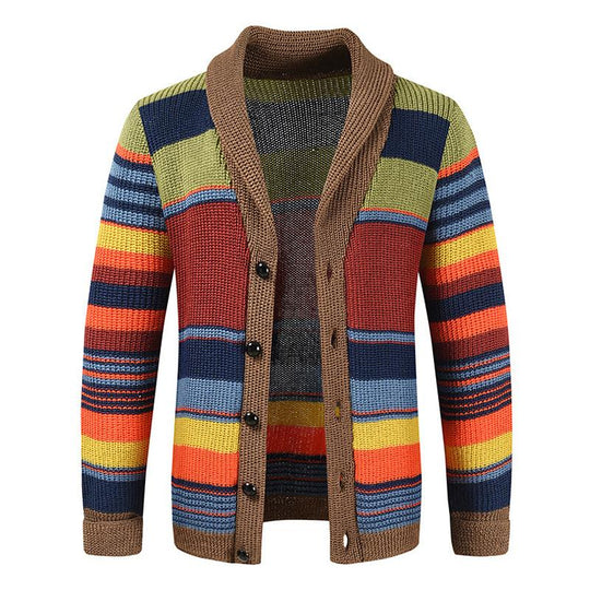 Colorblock Lapel Sweater For Men