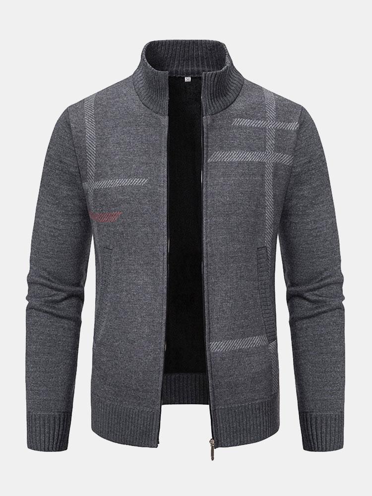 Patterned Knitted Cardigan with Zip for Men