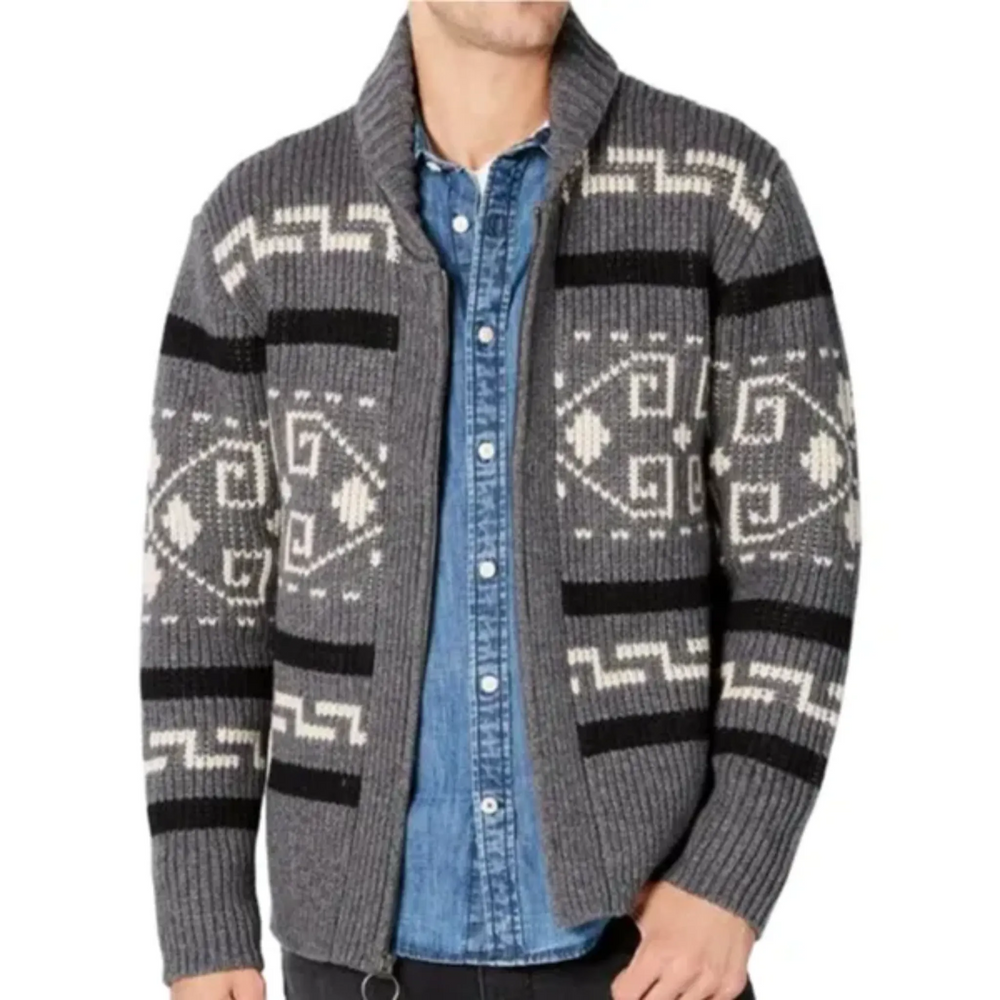 Geometric Knit Zipped Cardigan Jacket