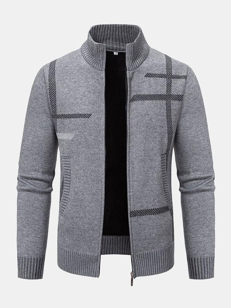 Patterned Knitted Cardigan with Zip for Men