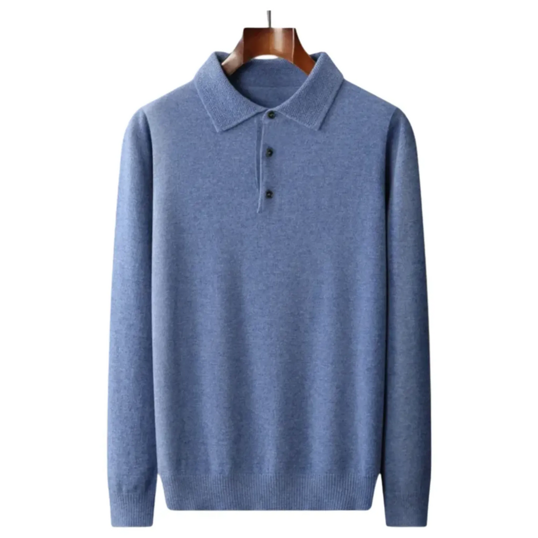 Knitted Wool Blend Long Sleeve Polo for Men - Armoire Melbourne