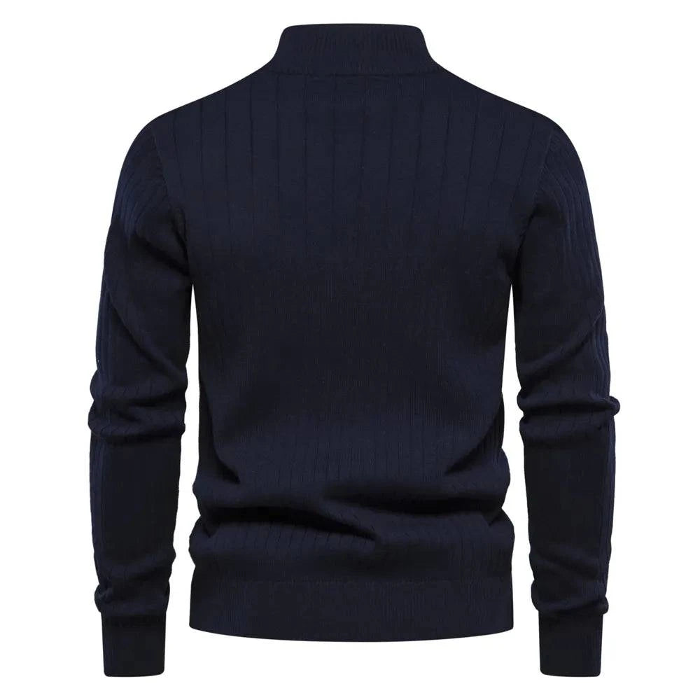 Knitted Zip Sweater with Ribbed Hem and Stretch Fit - Armoire Melbourne