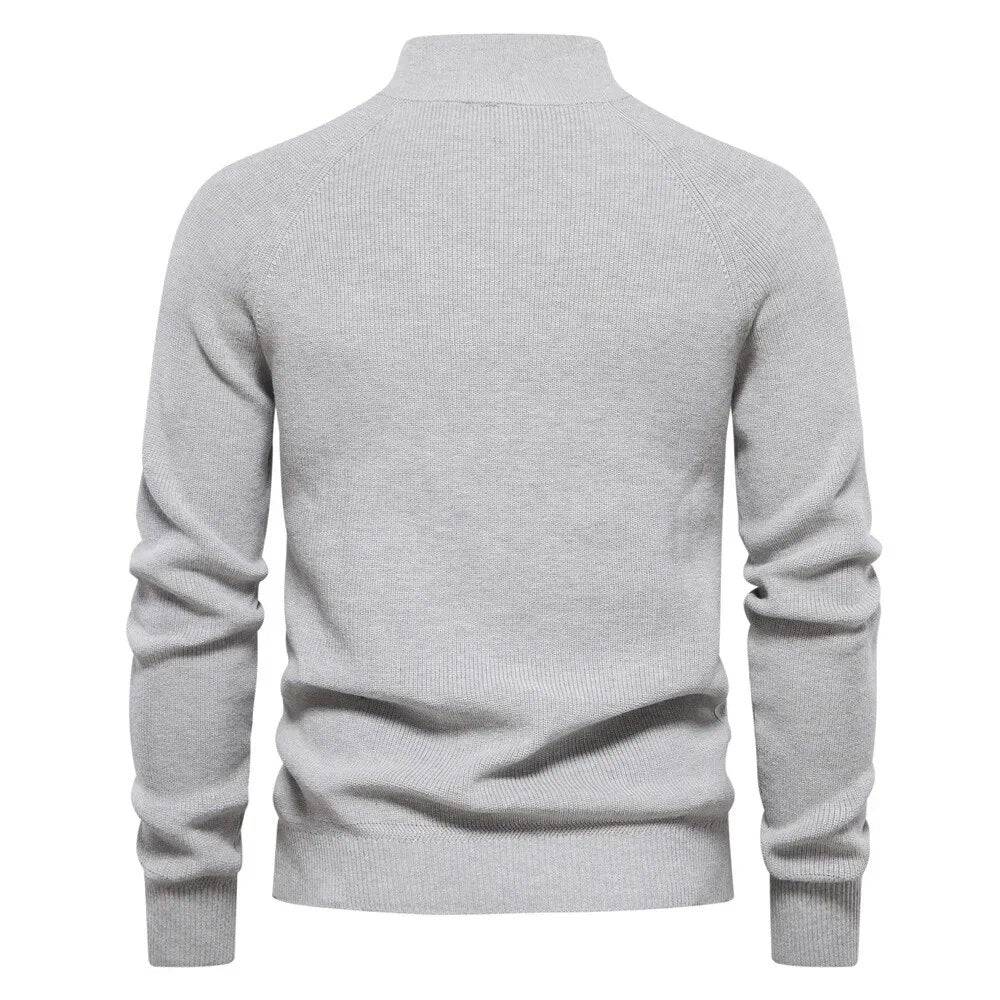 Knitted Zip Sweater with Ribbed Hem and Stretch Fit - Armoire Melbourne