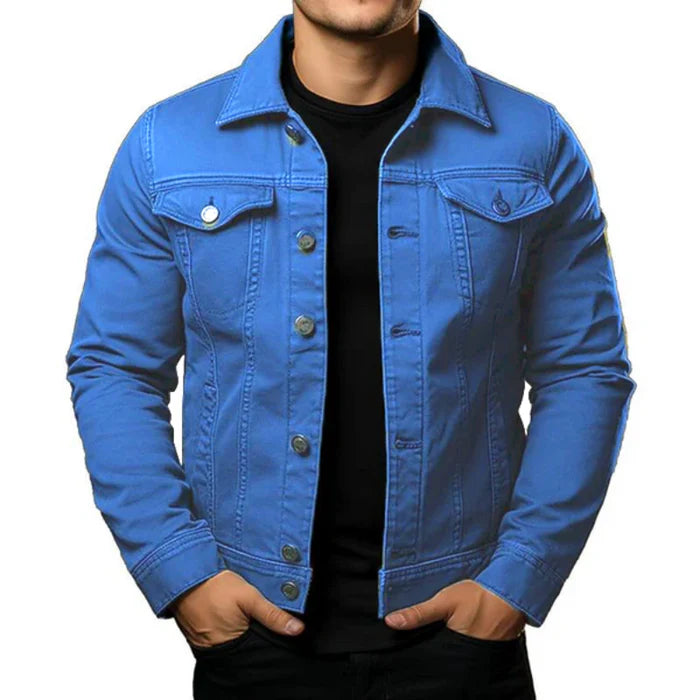 Men's Classic Solid Color Lapel Single-Breasted Cargo Denim Jacket