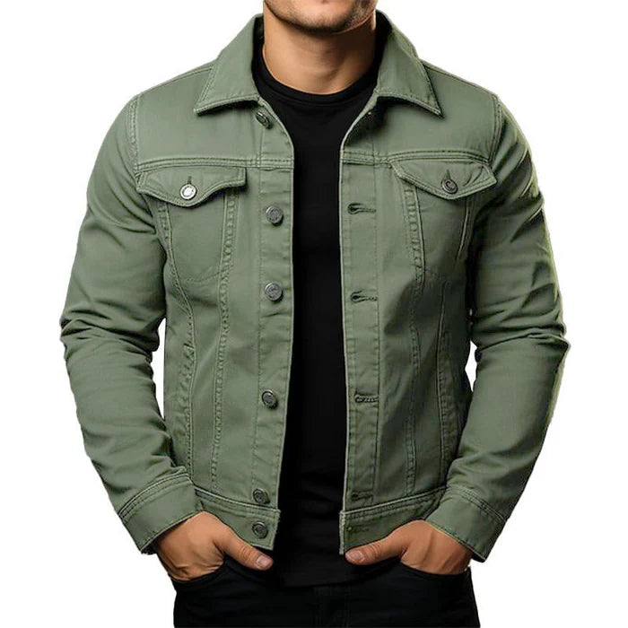 Men's Classic Solid Color Lapel Single-Breasted Cargo Denim Jacket