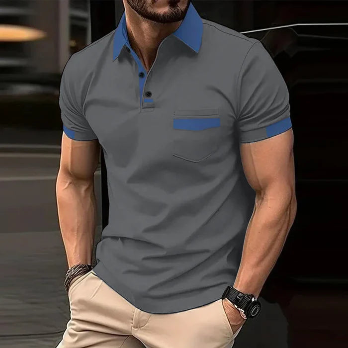 Men's Casual Color Block Pocket Polo Shirt