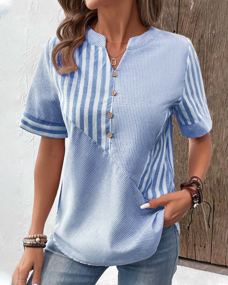 Elegant V-Neck Cotton Blouse for Women