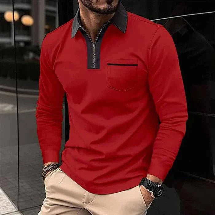 Men's Block Pocket Long Sleeve Polo Shirt - Armoire Melbourne