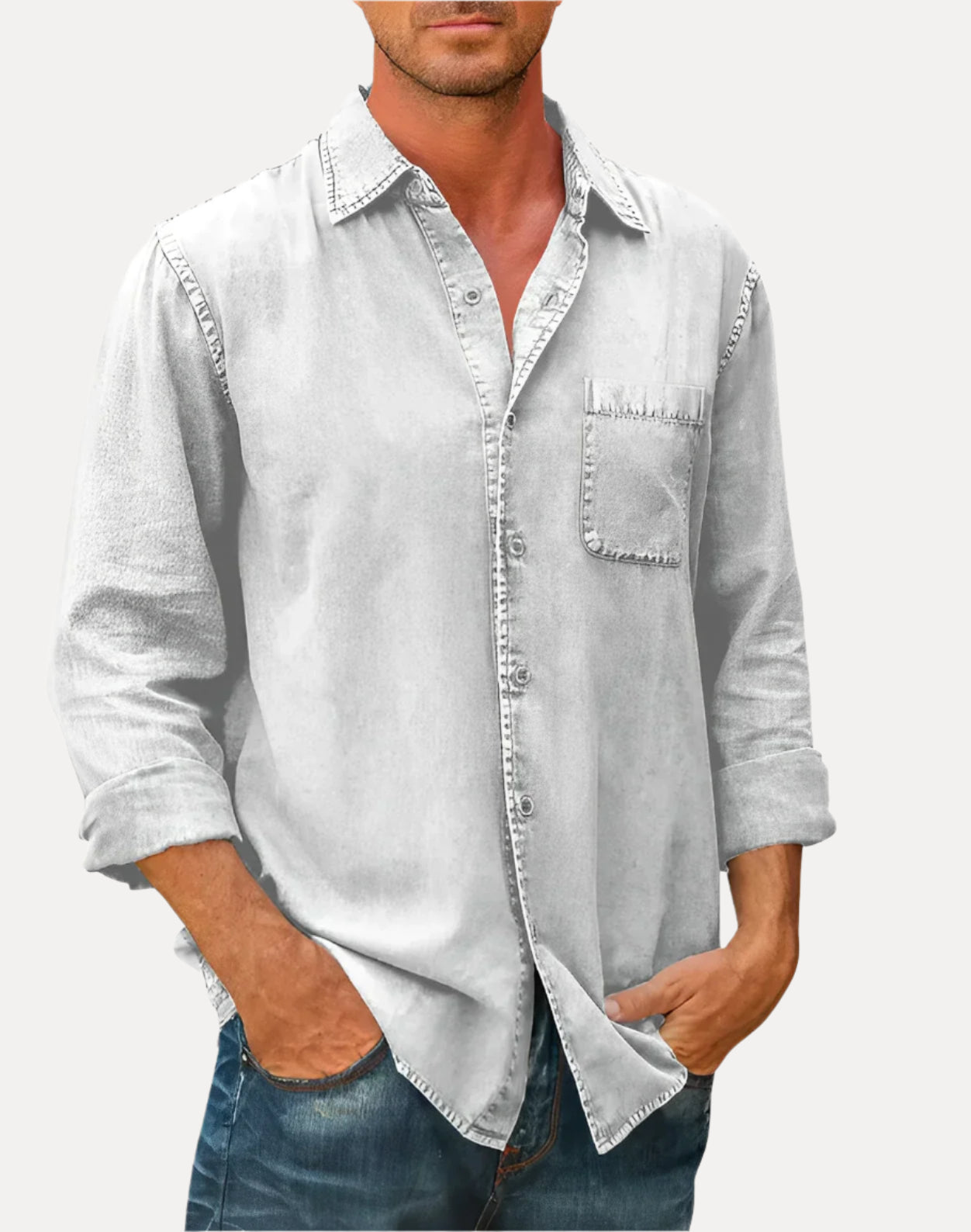 Men's Casual Cotton-Linen Blend Long Sleeve Shirt - Armoire Melbourne