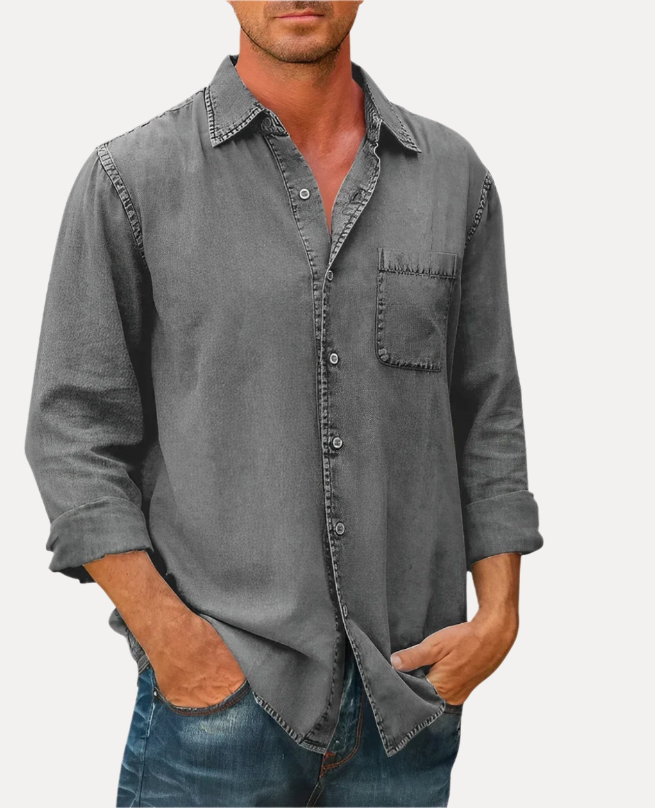 Men's Casual Cotton-Linen Blend Long Sleeve Shirt - Armoire Melbourne
