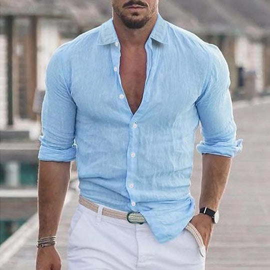 Men's Casual Linen Blend Button-Up Shirt - Armoire Melbourne