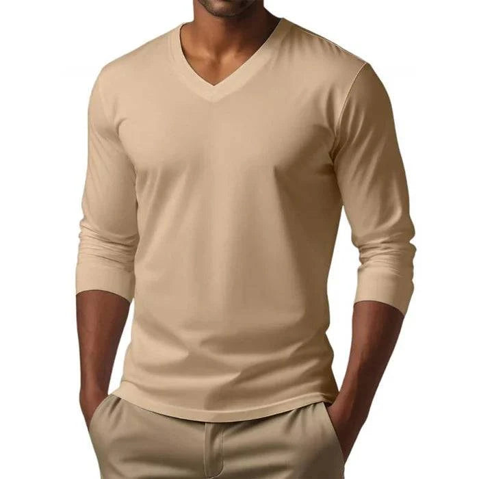 Men's Casual V-neck Long Sleeve T-shirt - Armoire Melbourne