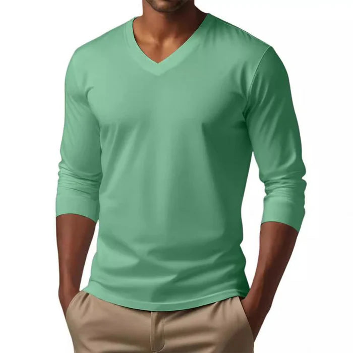 Men's Casual V-neck Long Sleeve T-shirt - Armoire Melbourne