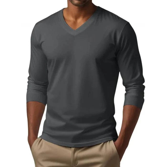 Men's Casual V-neck Long Sleeve T-shirt - Armoire Melbourne