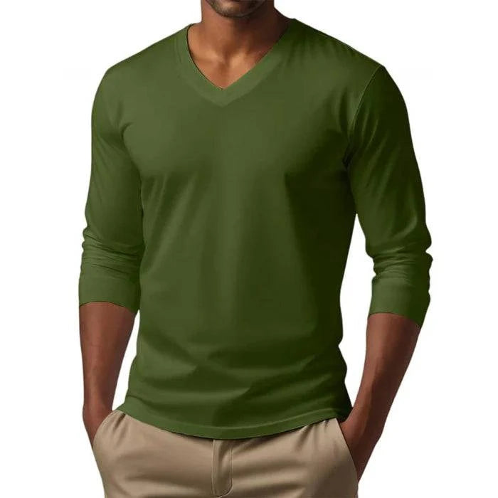 Men's Casual V-neck Long Sleeve T-shirt - Armoire Melbourne